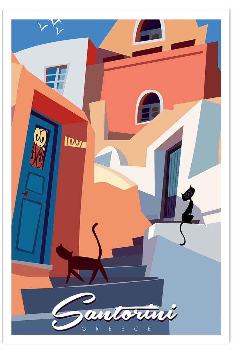 Poster vintage les chats de santorini, HEXOA