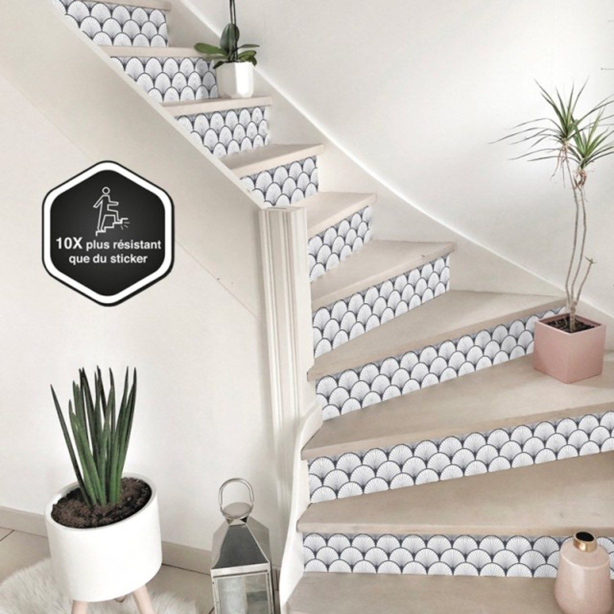 contremarche escalier autocollante pvc art deco gris graphit - lot de 5