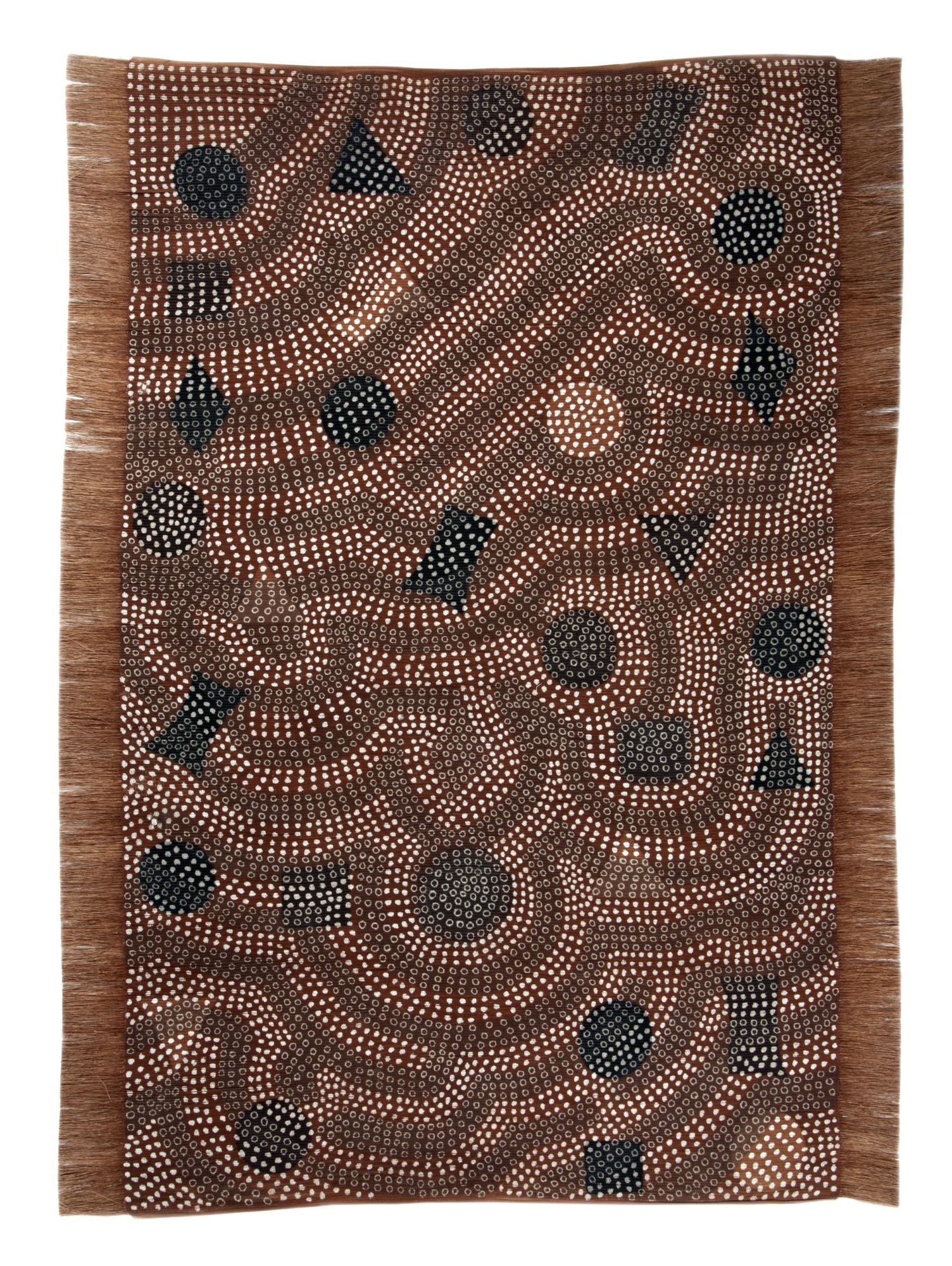 Tapis salon Bogolan fait main, plat, franges, THEKO