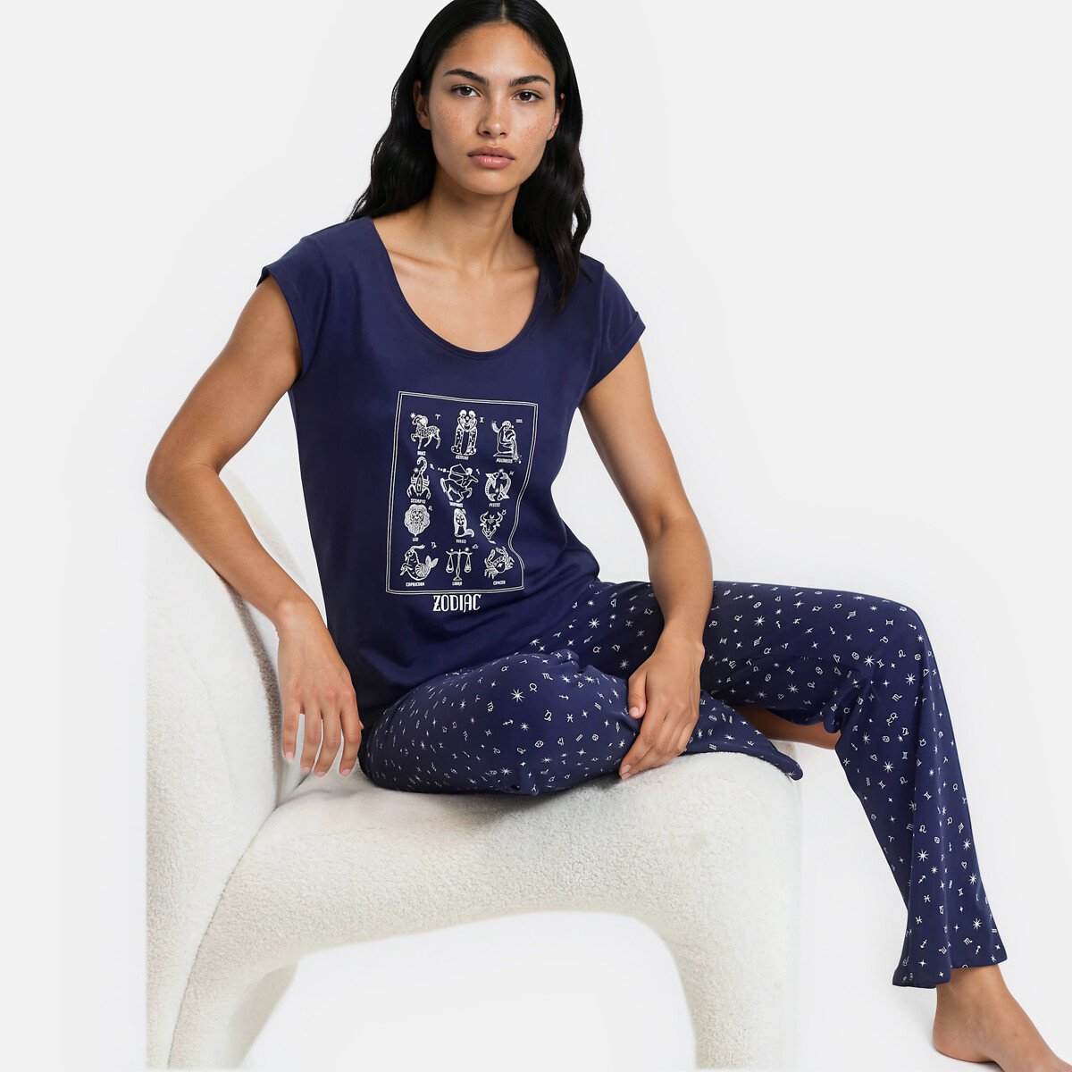 Pyjama en coton, imprimé astral, t-shirt manches courtes et pantalon, SO'HOME