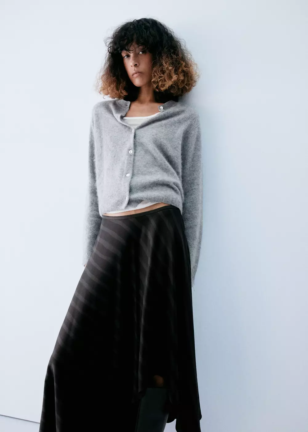 Jupe asymétrique à rayures en lyocell, MANGO
