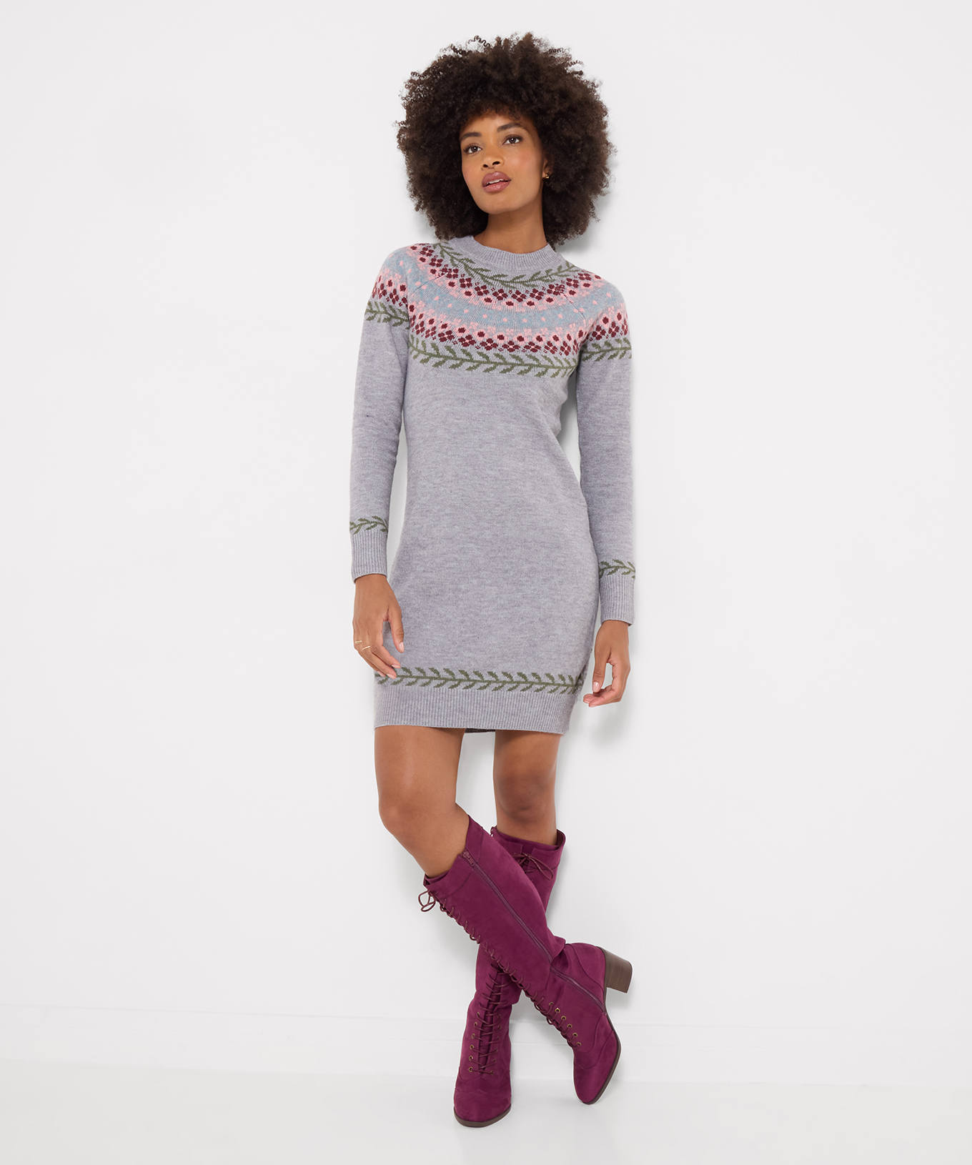 Robe en Maille Jacquard Fair Isle Fleurie, JOE BROWNS