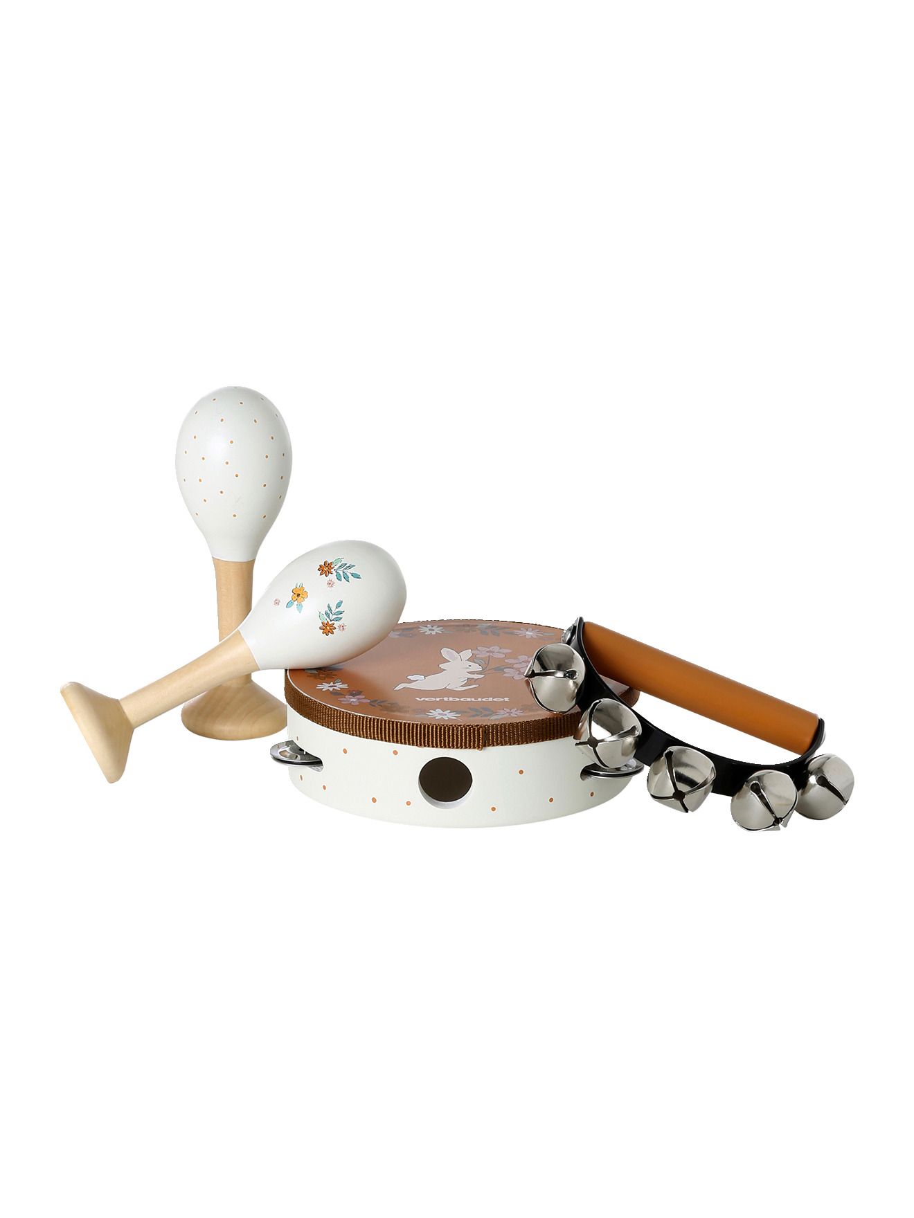 Set 3 instruments : maracas, tambourin, grelots, VERTBAUDET