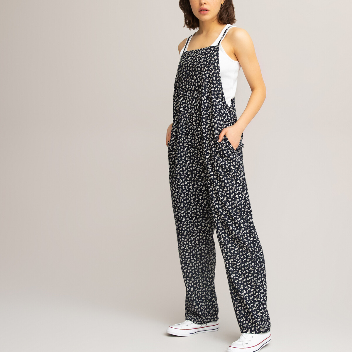 Floral print dungarees clearance