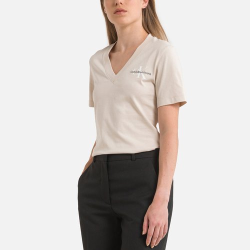 T-shirt, v-ausschnitt, ck-logo beige Calvin Klein Jeans | La Redoute