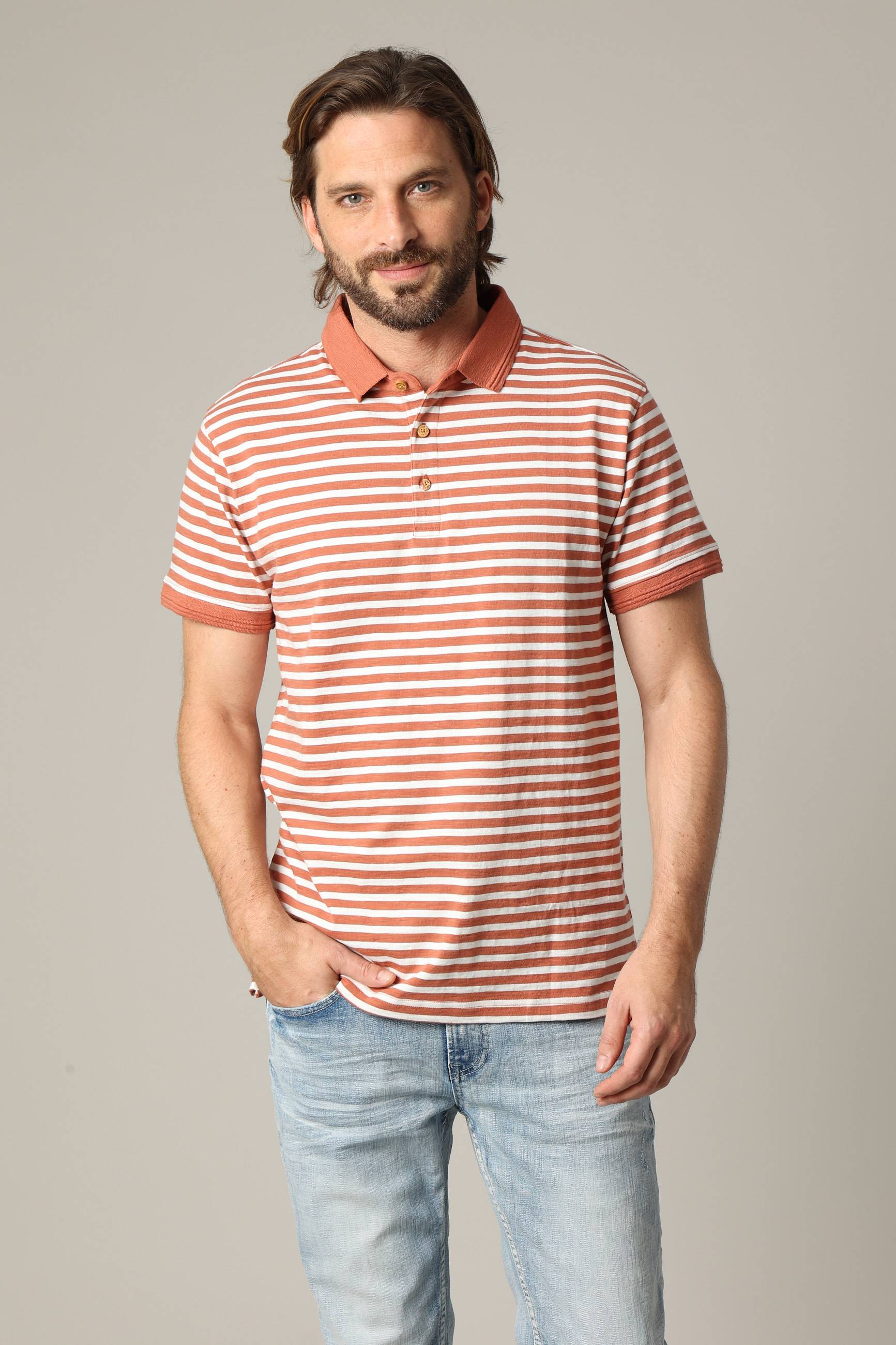 Polo homme coton coupe standard et manches courtes à rayures MAUPITI, DEELUXE