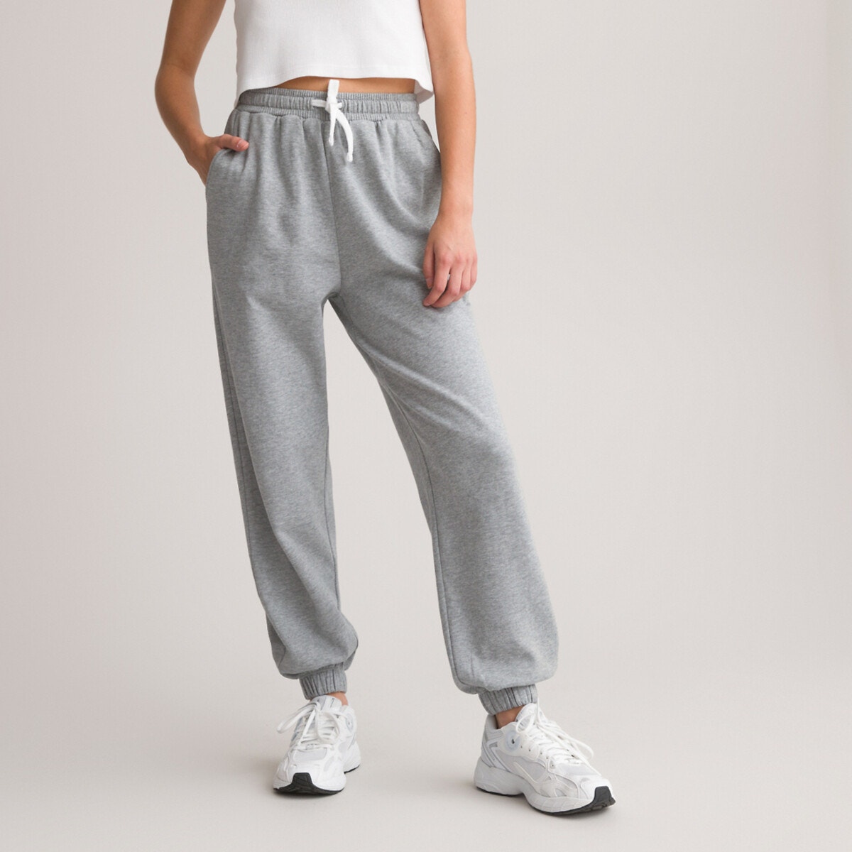 Pantalon de jogging en molleton côtelé à la taille gris