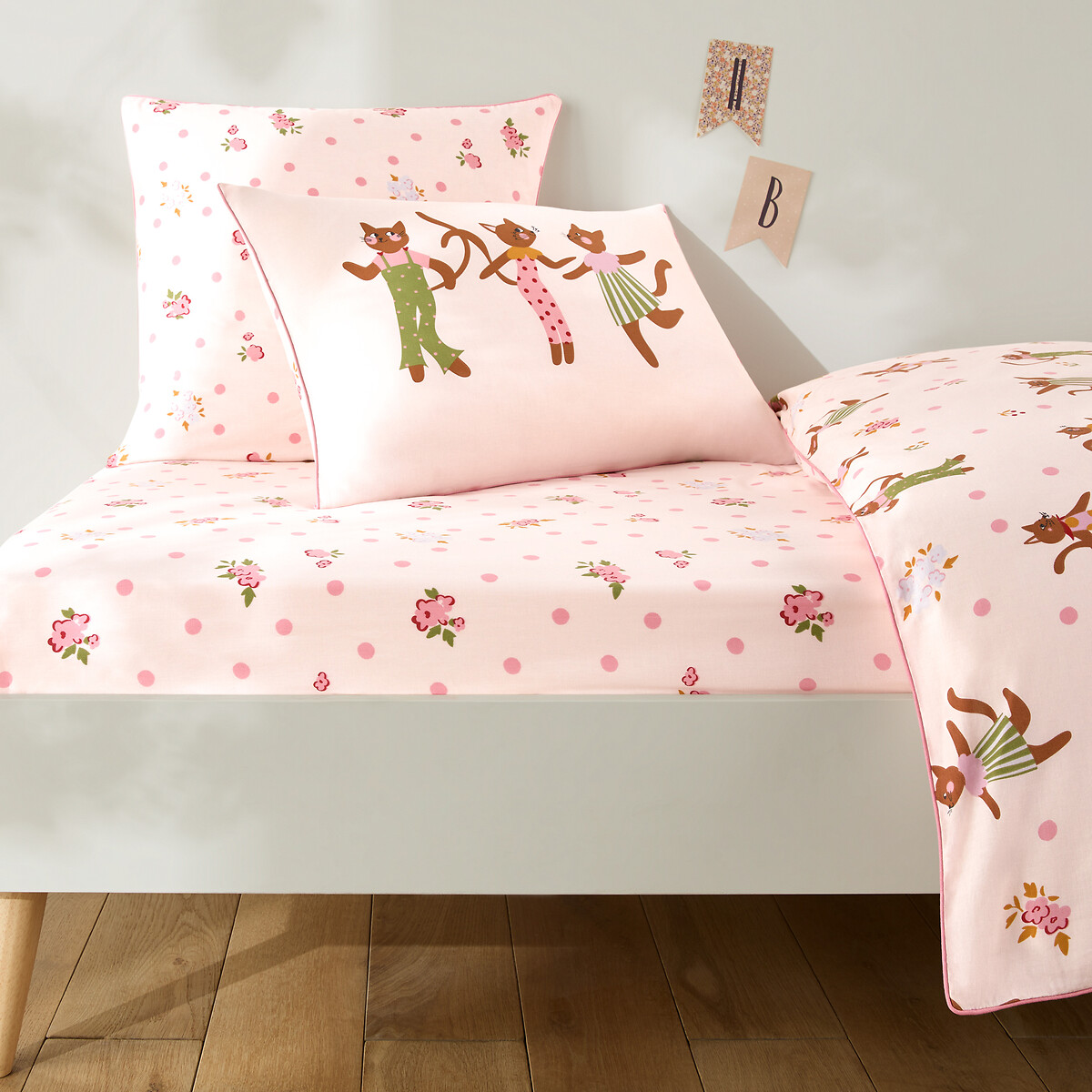 Chats Fleuris Organic Cotton Fitted Sheet, LA REDOUTE INTERIEURS