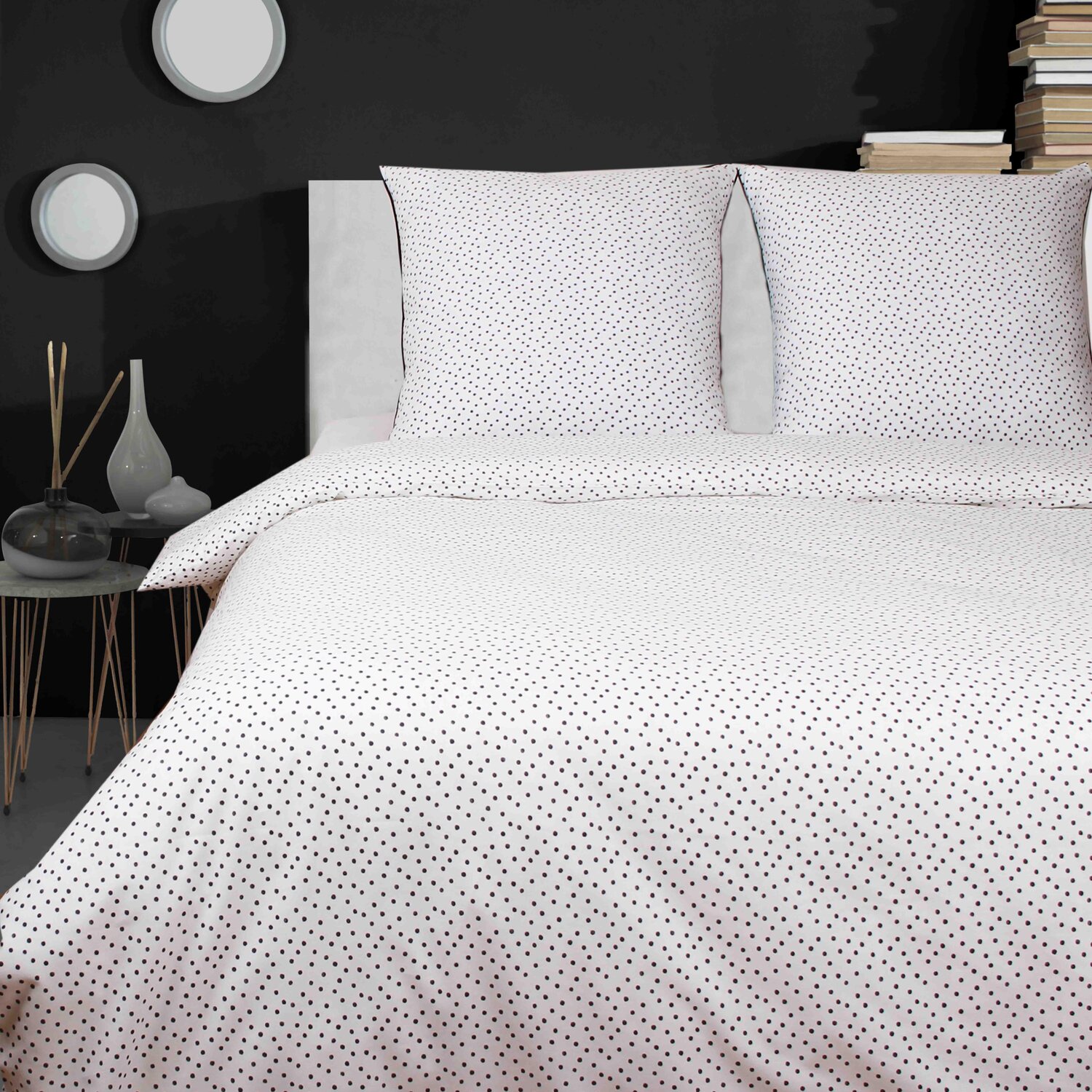 Parure de 100% coton motif noir et blanc, POINTS, C DESIGN HOME TEXTILE