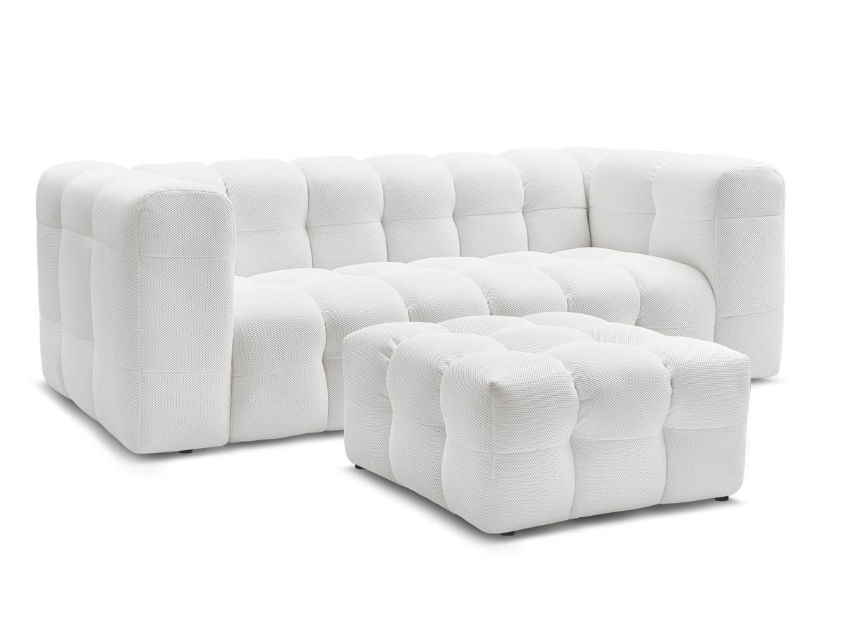 Canapé droit fixe 4 places en tissu mesh avec pouf, CLOUD, BOBOCHIC