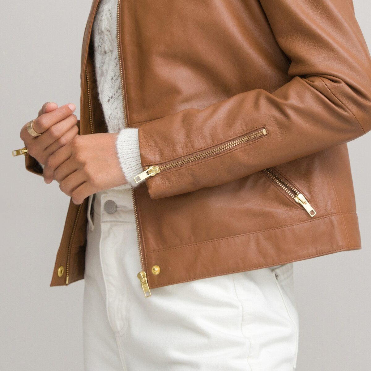 Leather collarless jacket La Redoute Collections | La Redoute