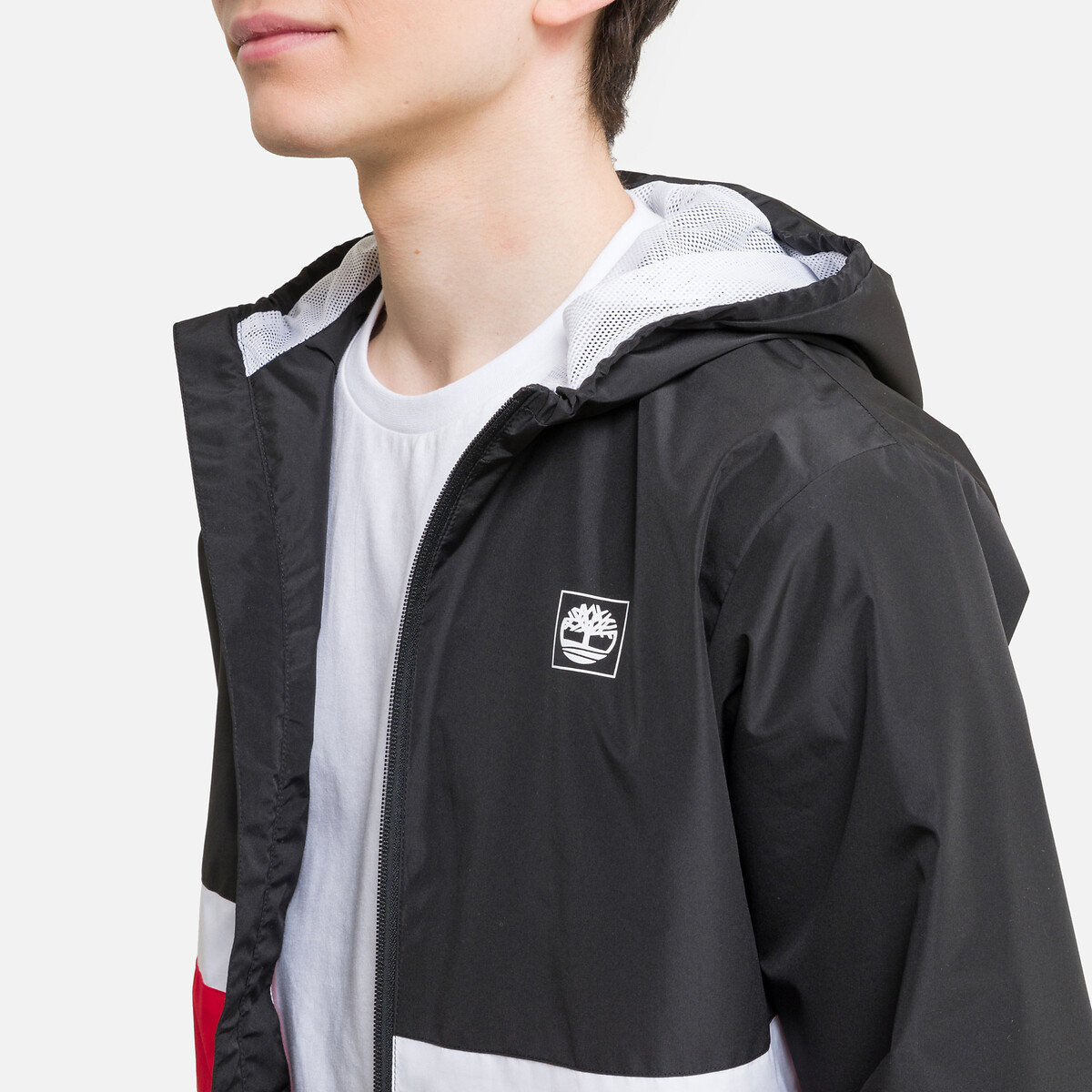 black red and white windbreaker