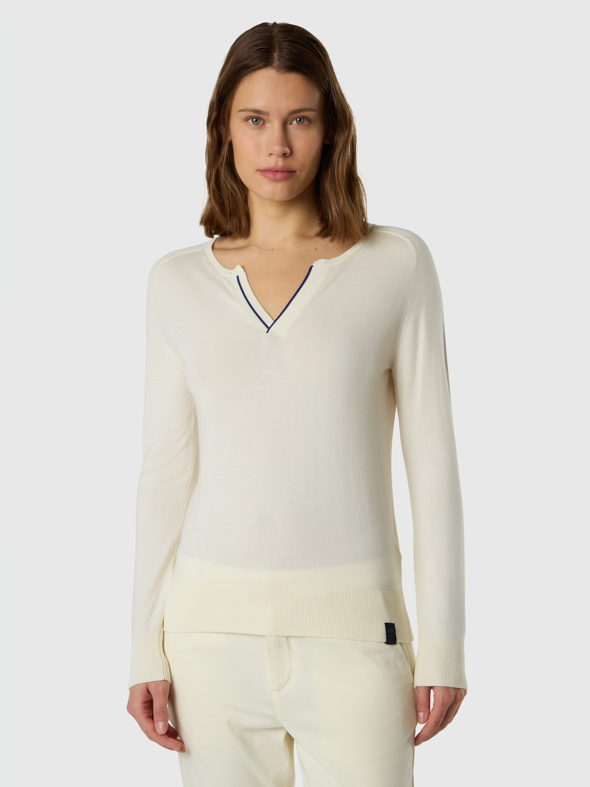 Pull en coton viscose à col en V, NORTH SAILS
