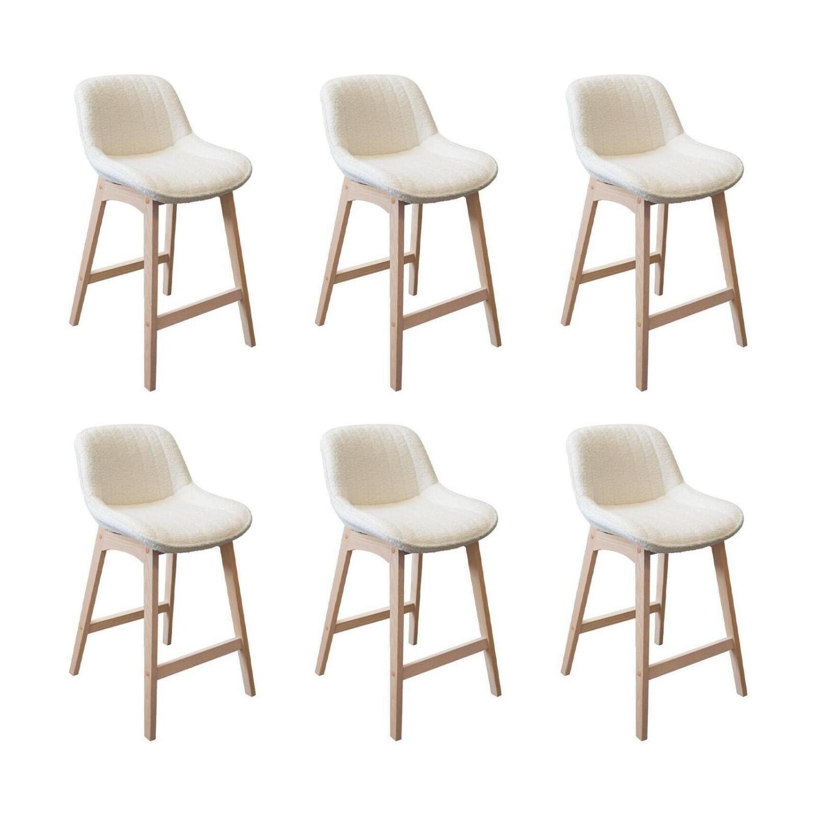 Lot de chaises d'îlot et bar en chêne et assise tissu bouclette 65cm MILK | Lot de 6, MOB IN
