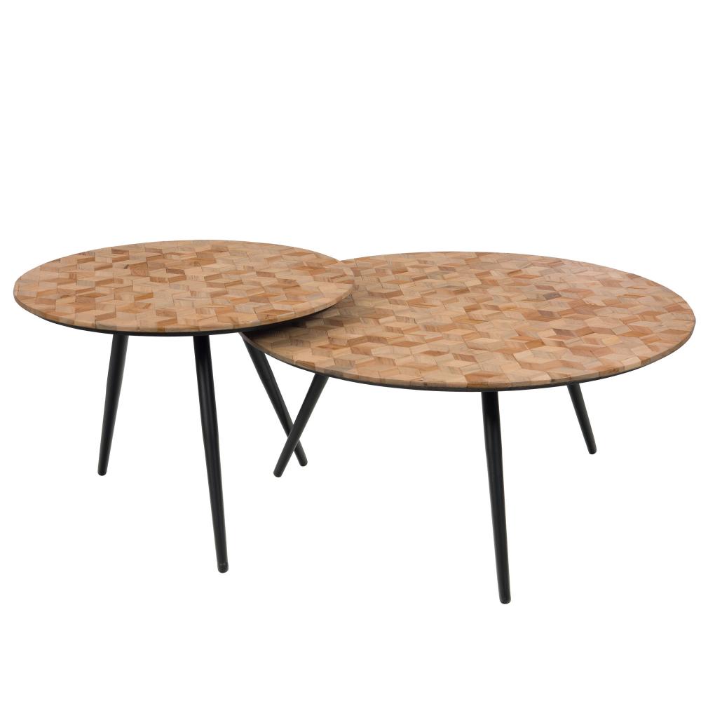 Lot de 2 tables basses rondes en teck et métal Ø58 cm Bahia, AMADEUS