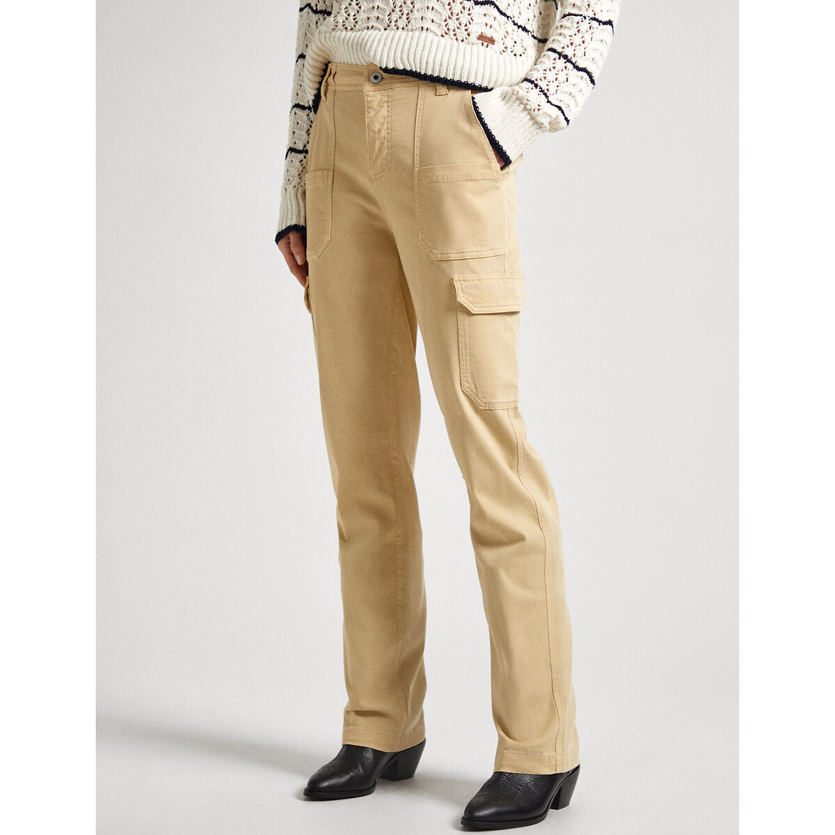 Straight Cargo Trousers in Cotton Mix
