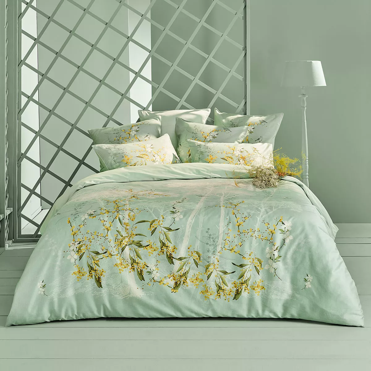Housse de couette satin de coton Mimosas d'ete, GARNIER THIEBAUT