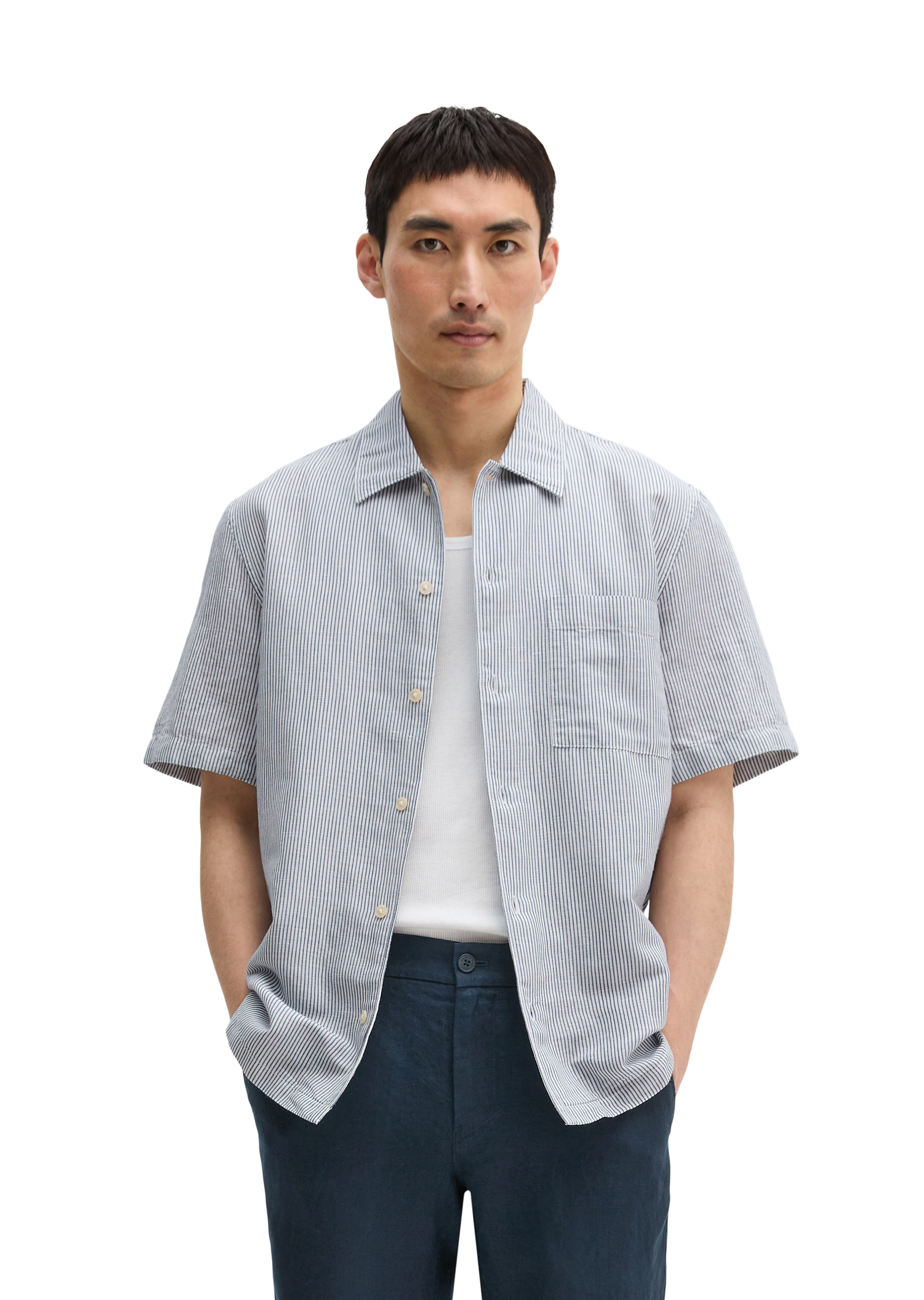 Chemise à manches courtes regular en mélange de lin et de coton bio, MARC O'POLO
