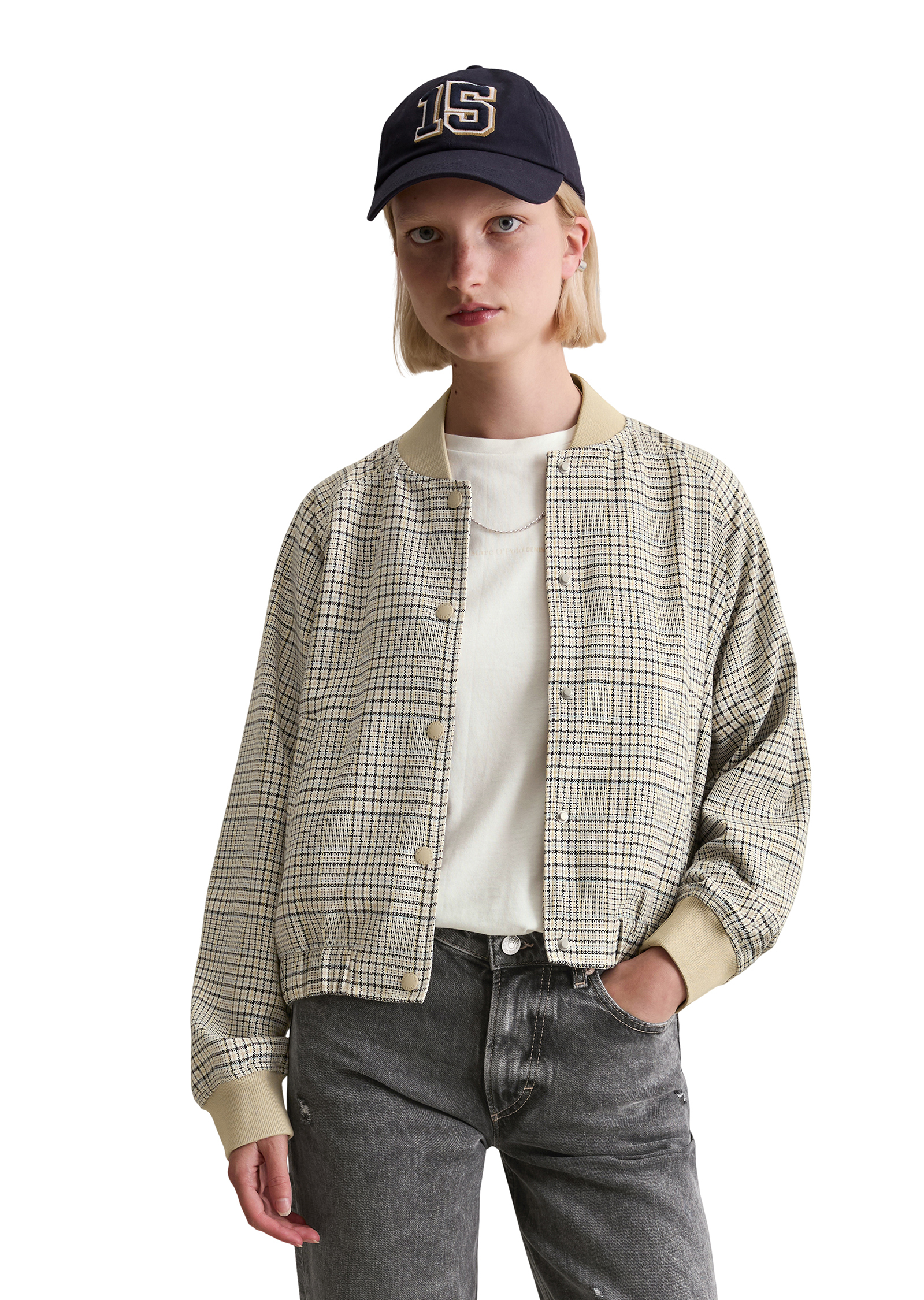 Blouson à carreaux regular avec du polyester recyclé, MARC O’POLO DENIM