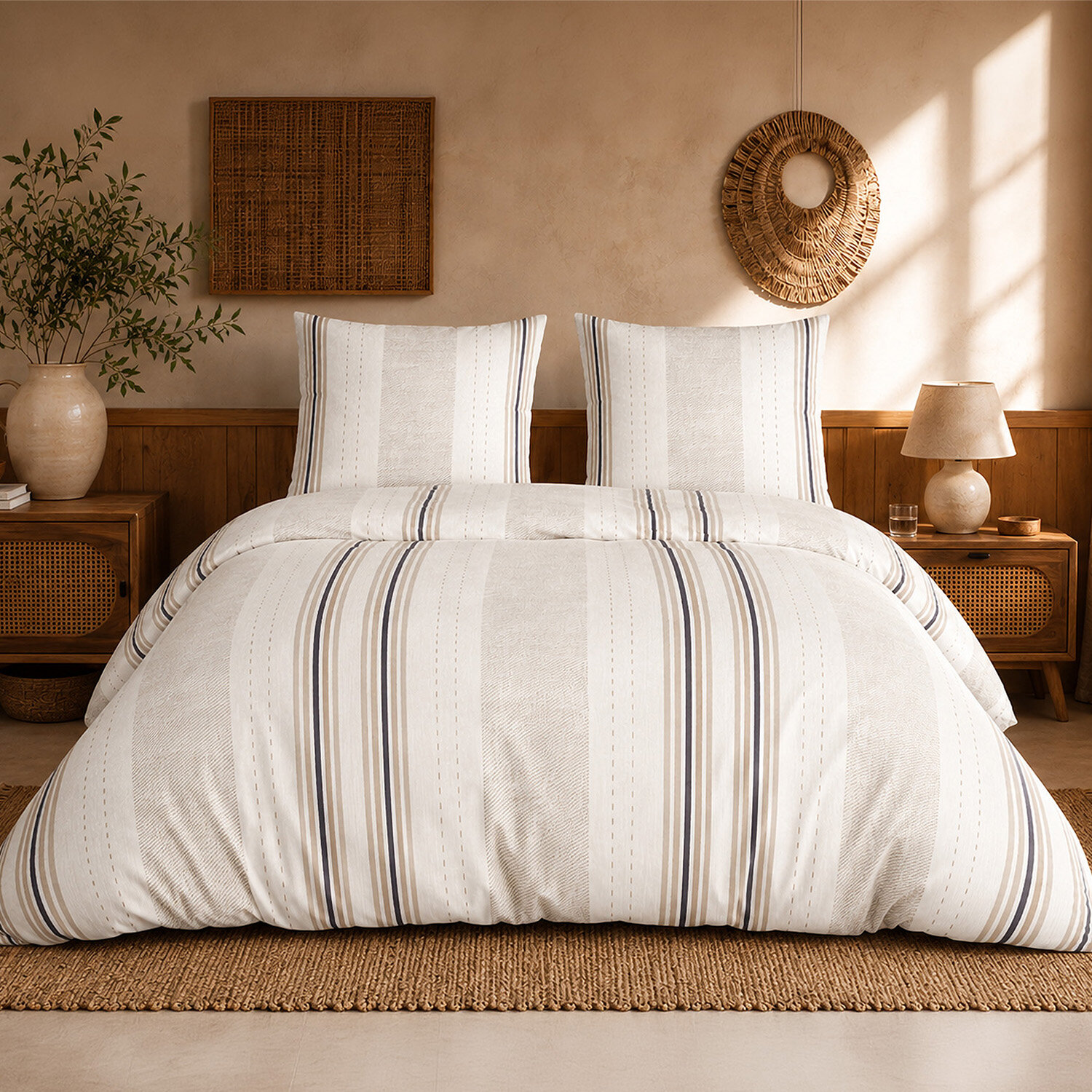 Parure de lit en percale de coton rayures verticales, TRANDY, ATELIER DU COTON