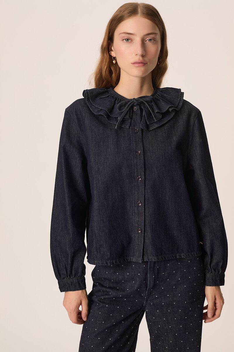 Blouse en denim, à col volanté, LOUIZIANNE, DES PETITS HAUTS