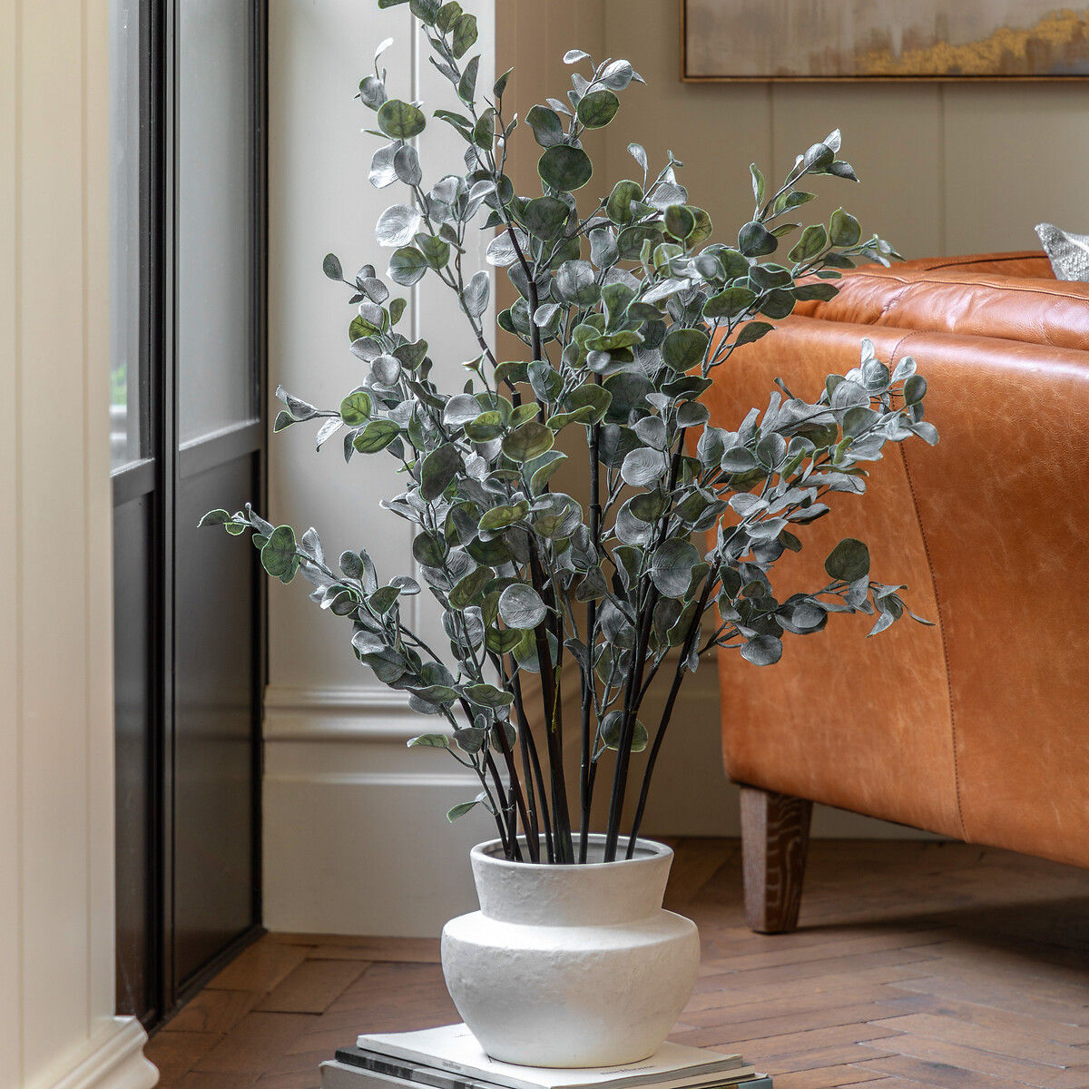 Faux Eucalyptus in Ceramic Ivory Pot, SO'HOME