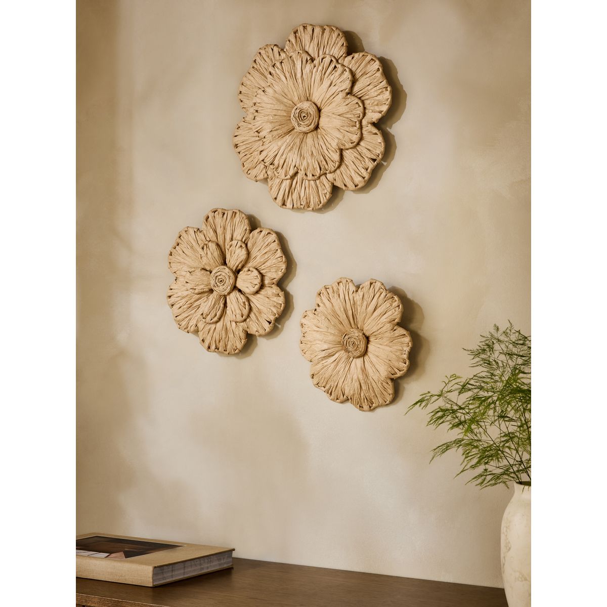 Plaque murale fleur en papier tissé, lot de 3, NEXT