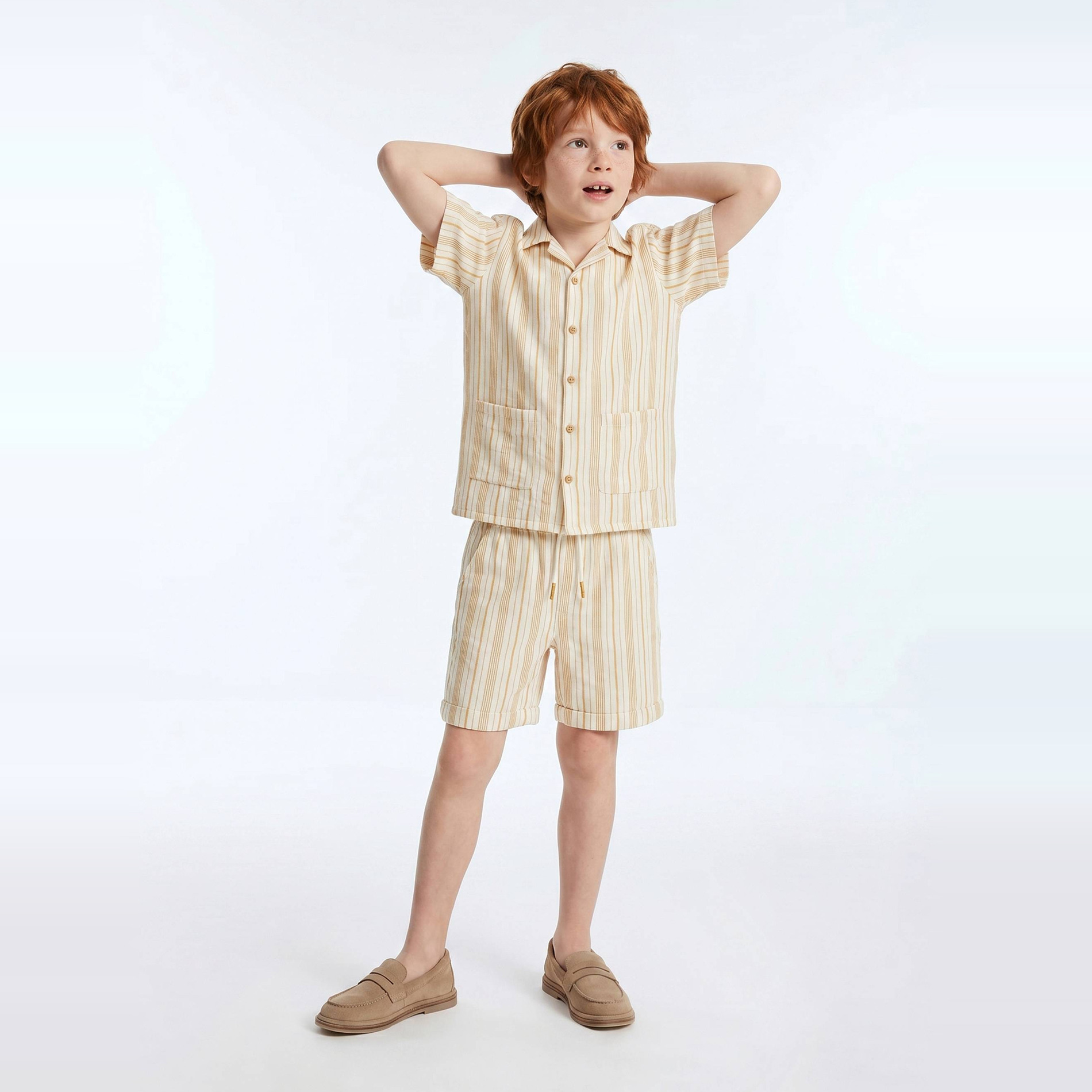 Short élastiqué rayé en gaze de coton, MONOPRIX
