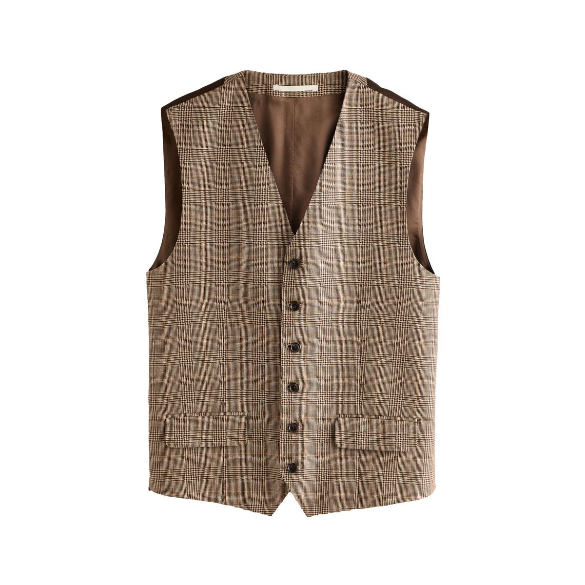 Gilet de costume à carreaux en lin et mérinos signature, NEXT