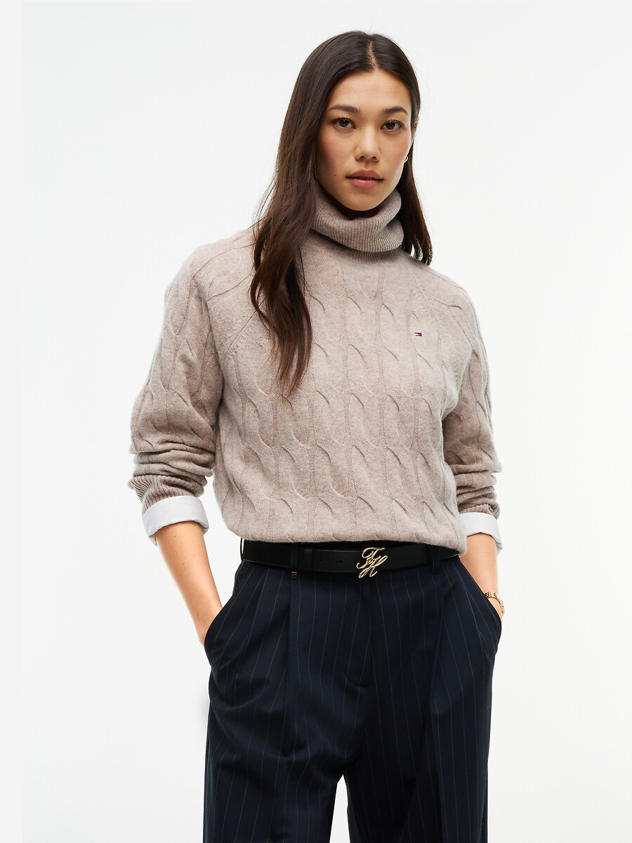Pull torsadé à col roulé en laine, TOMMY HILFIGER