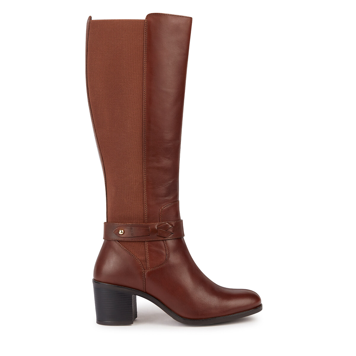 New asheel knee-high boots with block heel in leather Geox | La Redoute