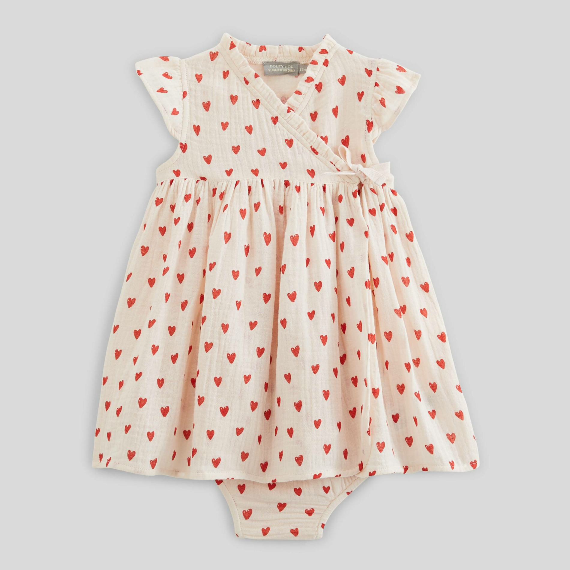 Robe portefeuille avec bloomer imprimés en gaze de coton BIO GOTS, BOUT'CHOU