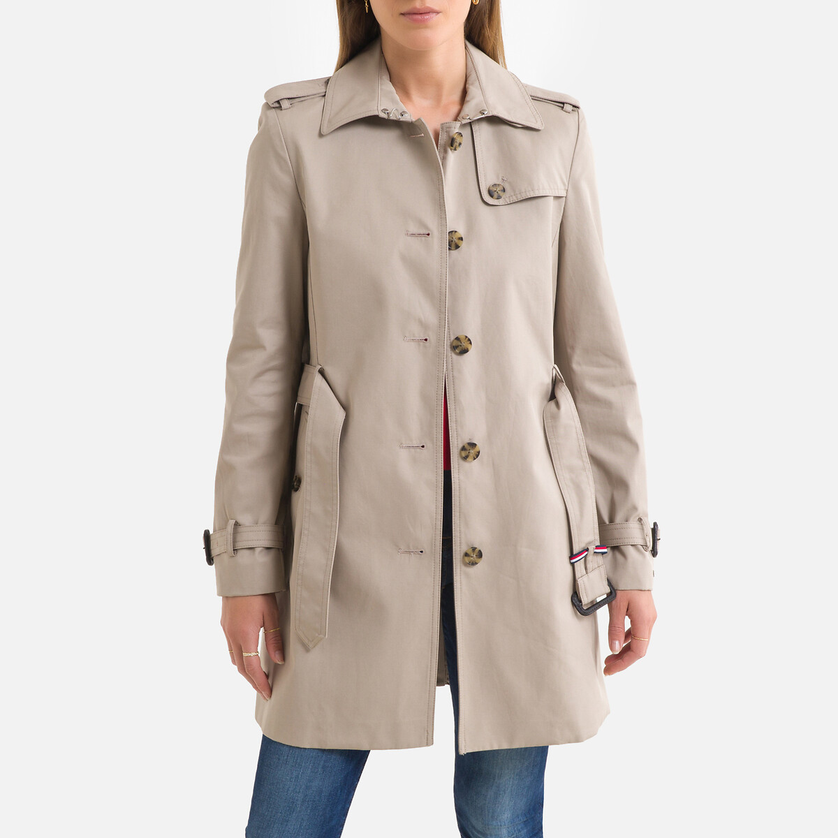 Cotton Belted Trench Coat, Mid-Length