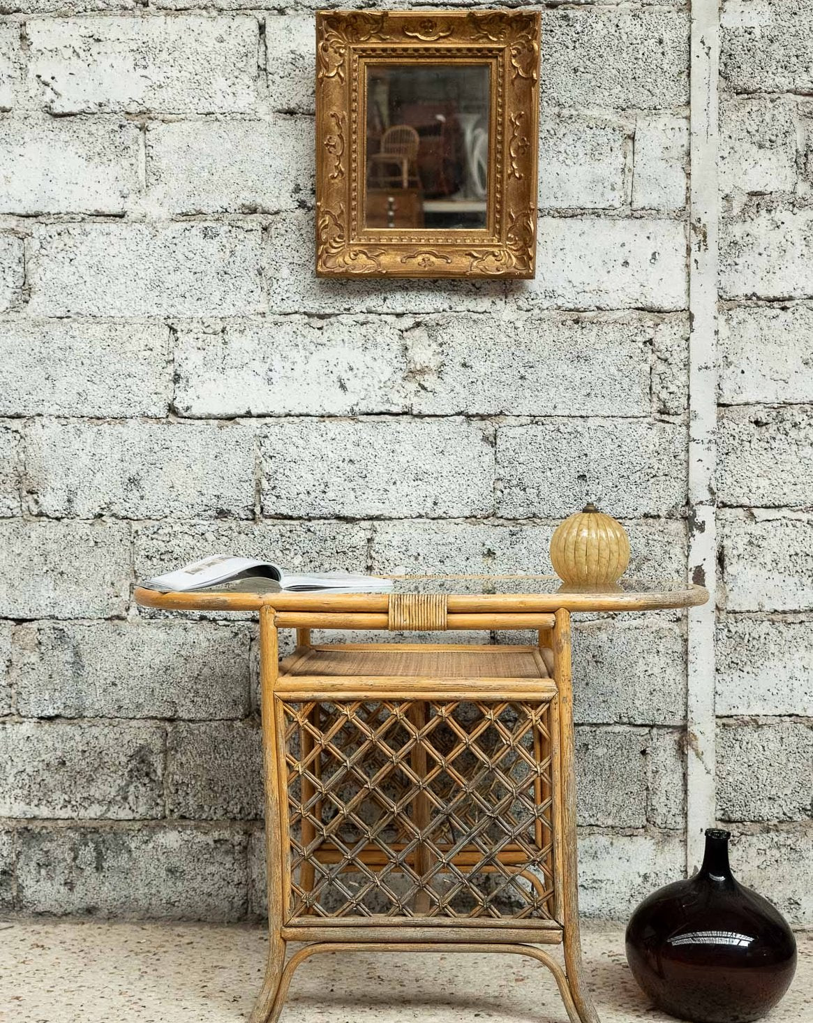 Table d'appoint en rotin Francine N°1483 - Bon état, DEBONGOUT