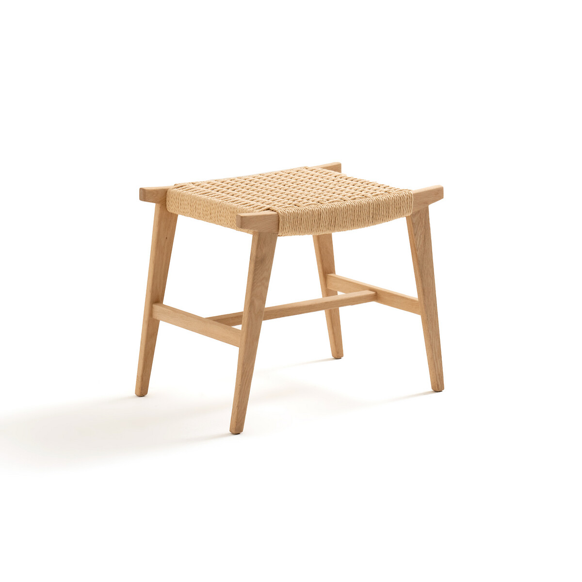 Product photograph of Kioto Oak And Woven Braided Stool from La Redoute UK