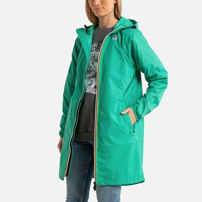 Mid-Length Hooded Windbreaker with Print on the Front K-WAY