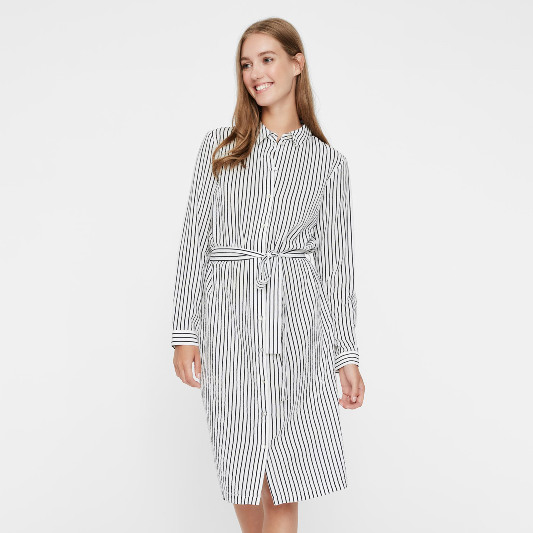 Håndværker snave tømmerflåde Knee-length shirt dress in striped cotton with tie-waist , white/navy blue  stripes, Vero Moda | La Redoute