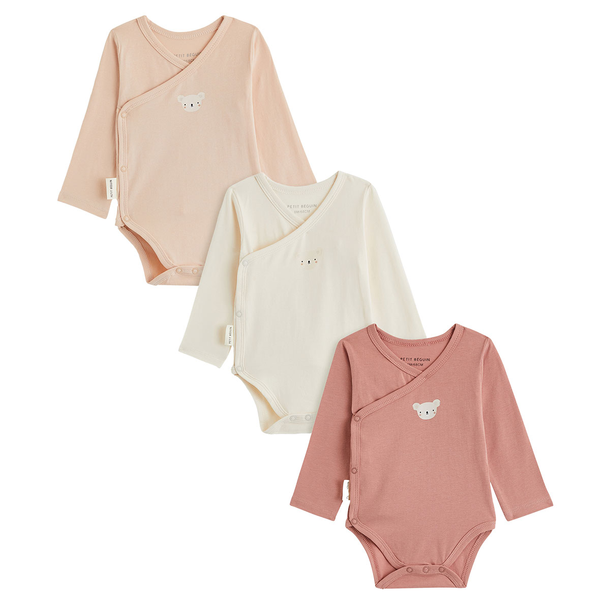 Lot de 3 bodies bébé manches longues ouverture croisée, PETIT BEGUIN