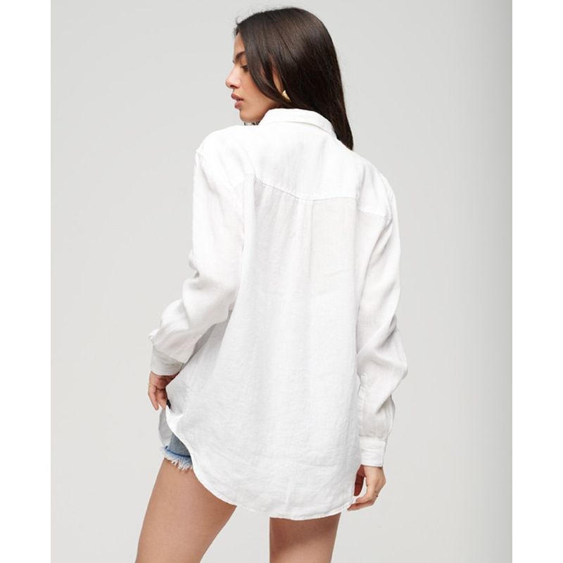 Chemise longue en top lin blanche femme