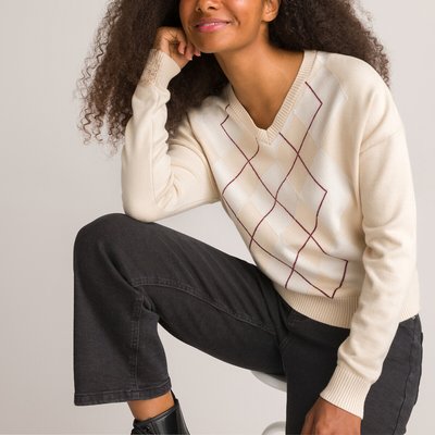 Argyle Pattern Jumper/Sweater with V-Neck LA REDOUTE COLLECTIONS