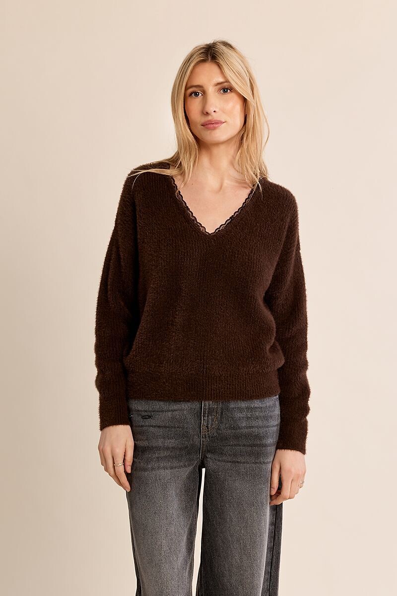 Pull col V avec détail dentelle, MOLLY BRACKEN