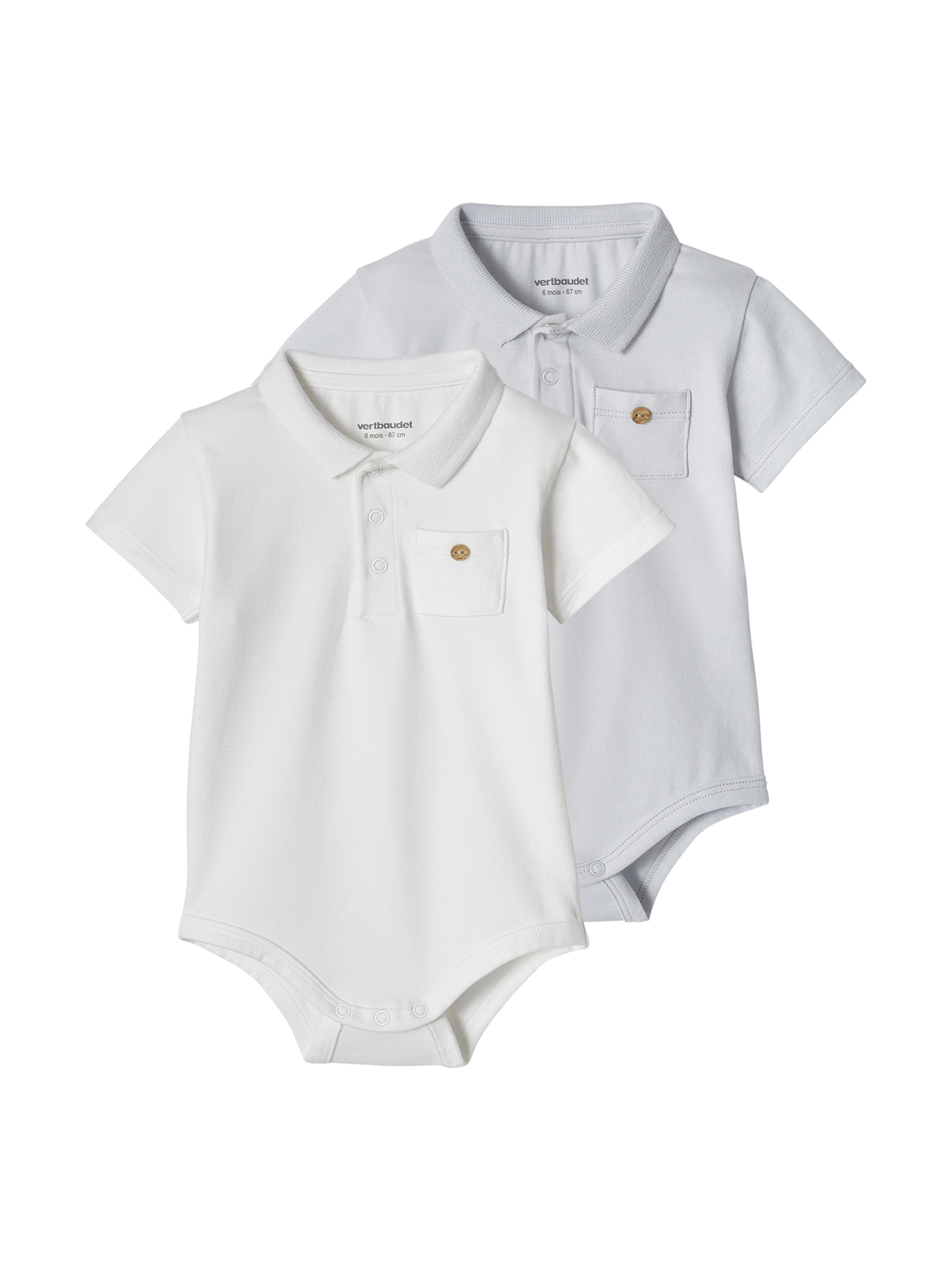 Lot de 2 bodies naissance col polo avec poche, VERTBAUDET