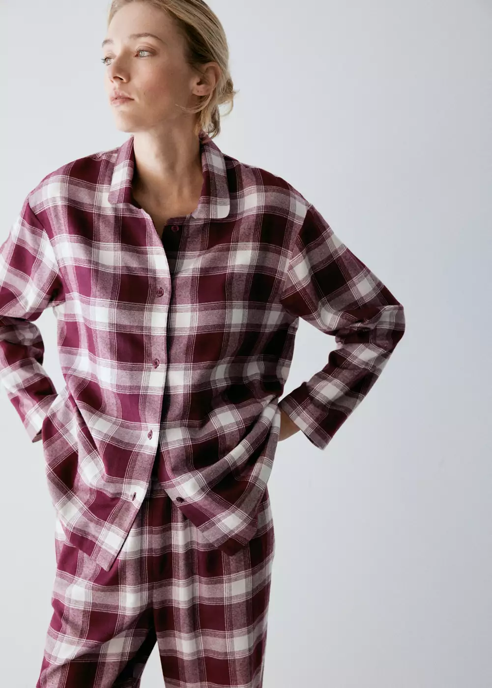 Chemise pyjama flanelle carreaux, MANGO