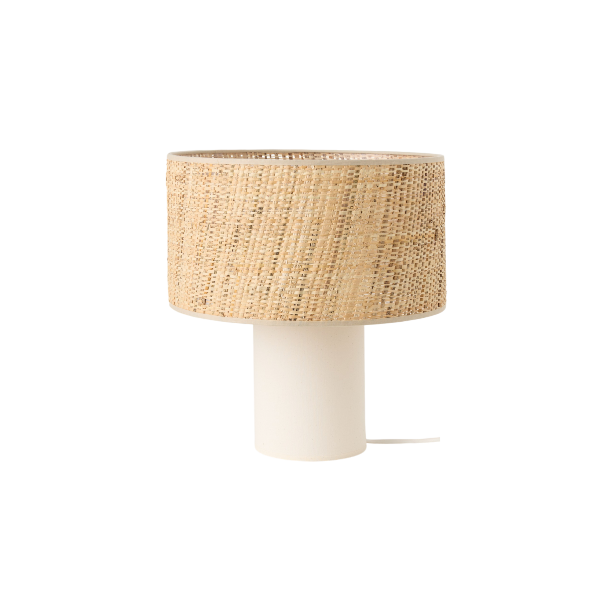 Lampe à poser pied en lin blanc et abat jour en rabanne - RISLEY, CAMIF