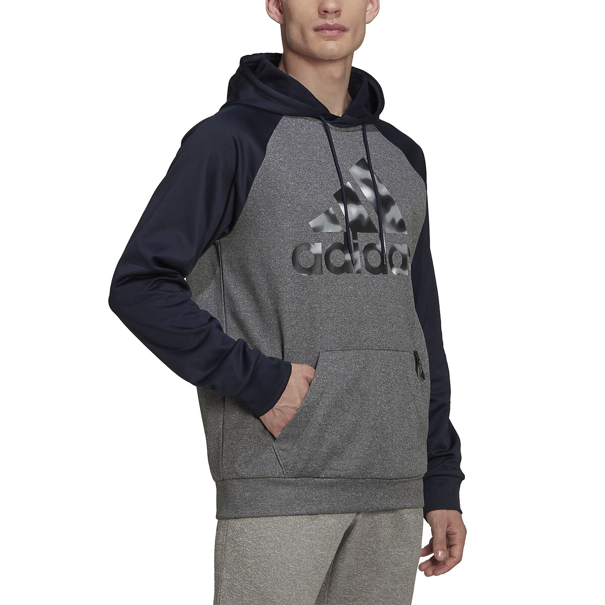 Sweat de sport capuche gros logo camo gris fonc Adidas