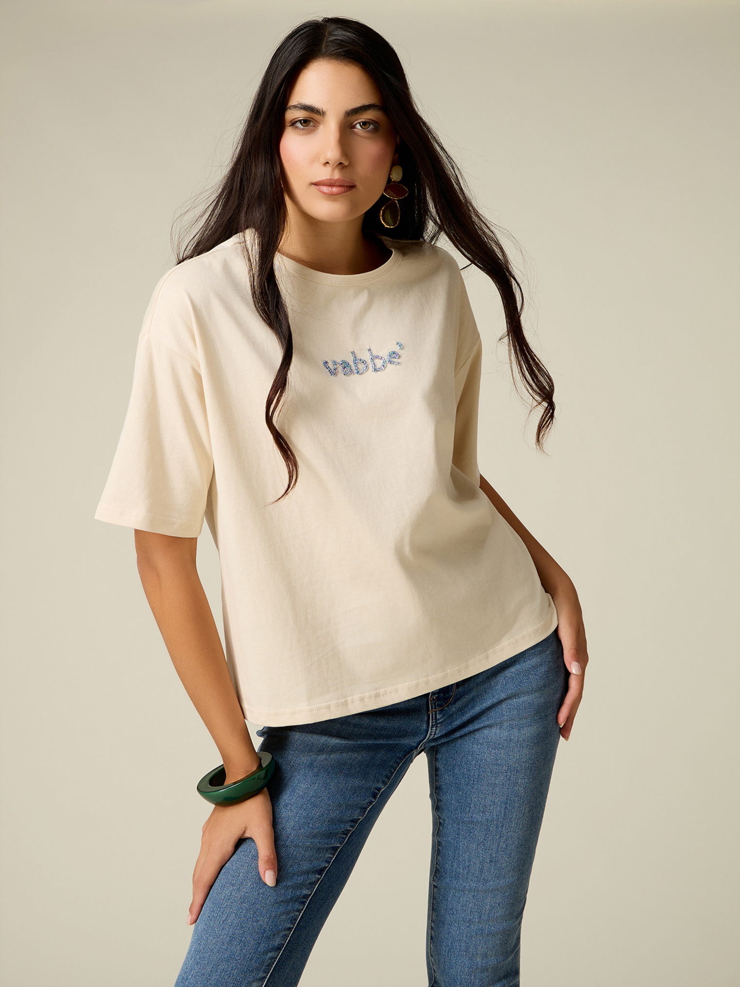 T-shirt avec broderie lettrage, OLTRE
