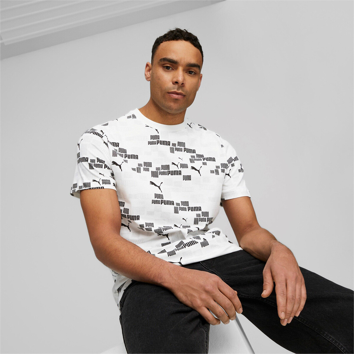 Image of AOP Graphic Cotton T-Shirt with Logo Print