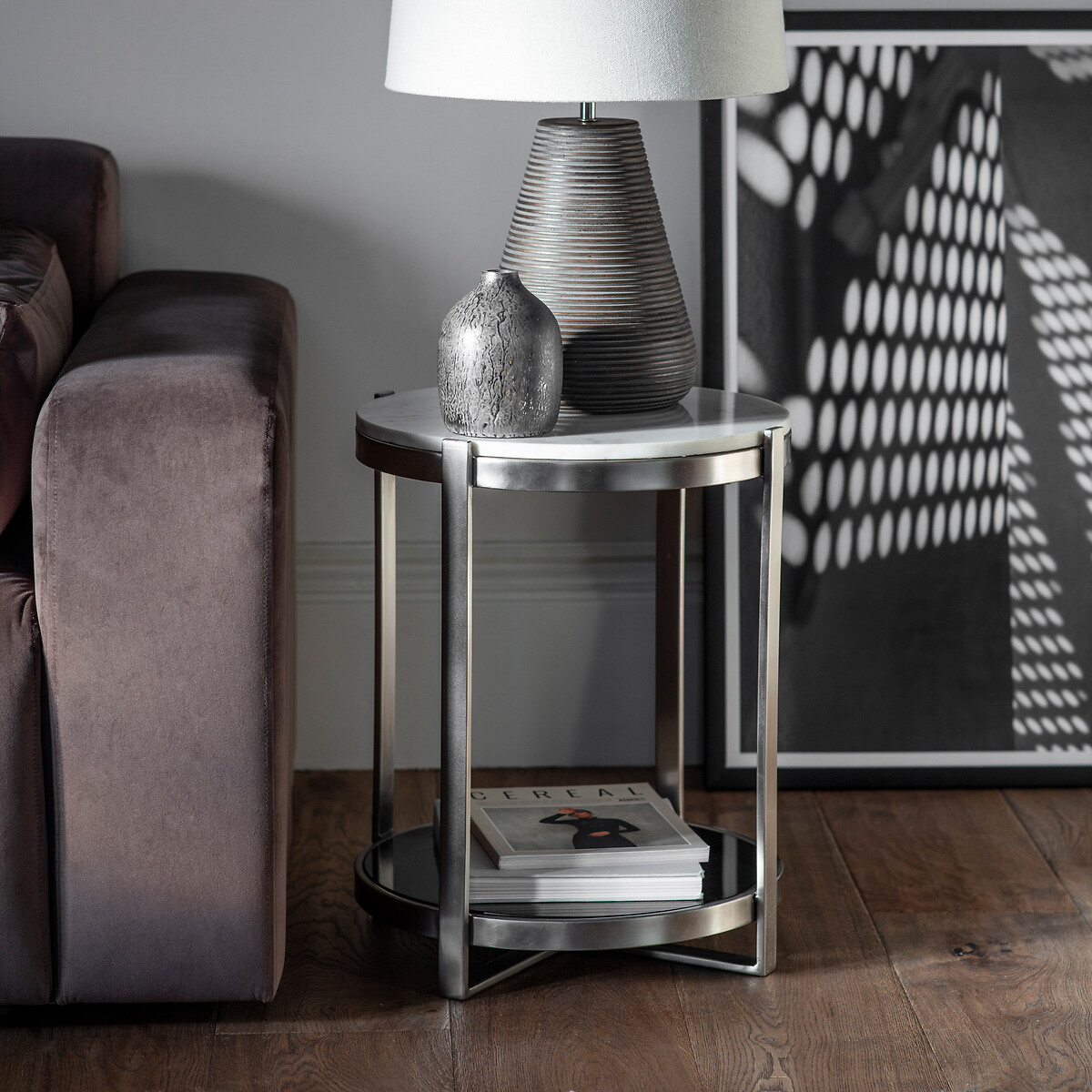 Halisha Two Tier Solid Marble Side Table