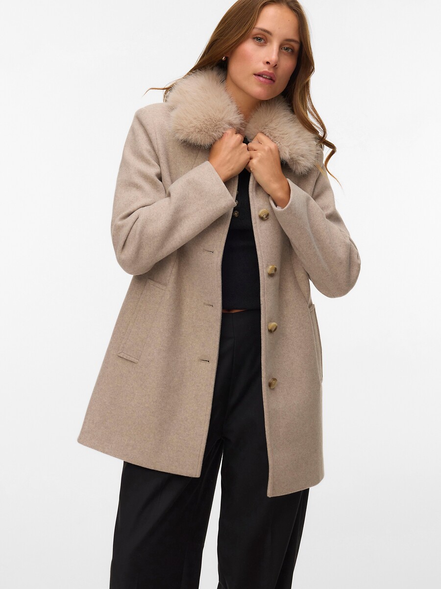 Coat with Faux Fur Collar, VERO MODA