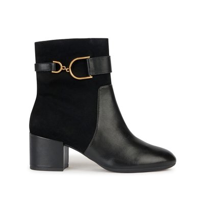 Eleana Breathable Ankle Boots in Leather/Suede with Block Heel GEOX
